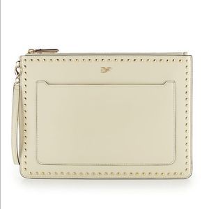 DVF On the Go Studded Zip Pouch in Parchment Cream Gold Studs